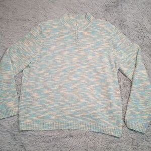 Alfred Dunner Sweater Womens L‎ Blue Soft Cozy Comfy Quarter Zip Grandma